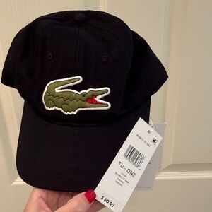 Lacoste Black Cap with Green Crocodile Logo